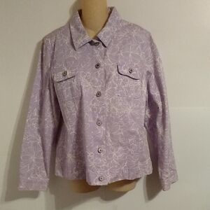 Lilac White Purple Cotton Floral Jeans Jacket Cottage Core Whimsygoth Large